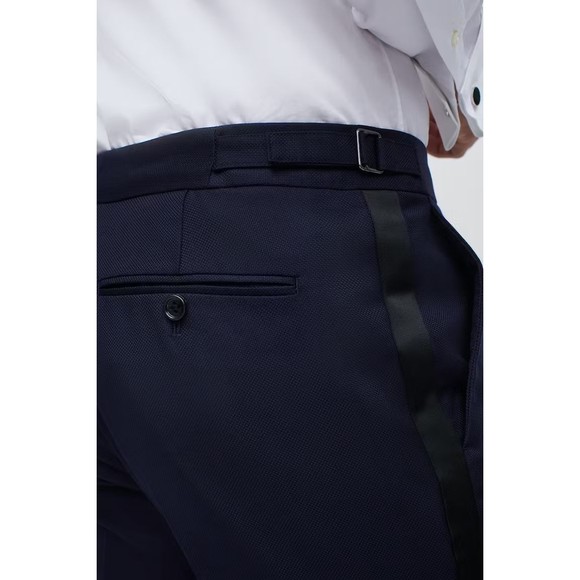 Bonobos Italian Wool Tuxedo Pant NAVY HOPSCOTCH Sz 32 x UNF Unhem Slim Fit - NEW - Picture 5 of 6